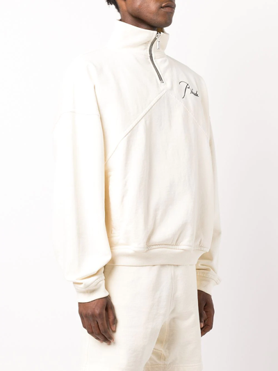 Shop Rhude Embroidered-logo Pullover Zip Sweatshirt In Neutrals