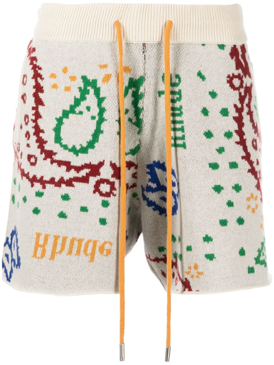 Rhude Straight-leg Merino Wool And Cashmere-blend Jacquard Drawstring Shorts In Neutrals
