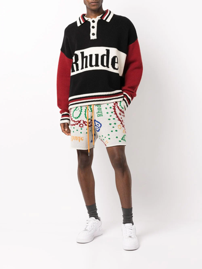 Rhude Straight-leg Merino Wool And Cashmere-blend Jacquard Drawstring Shorts In Neutrals