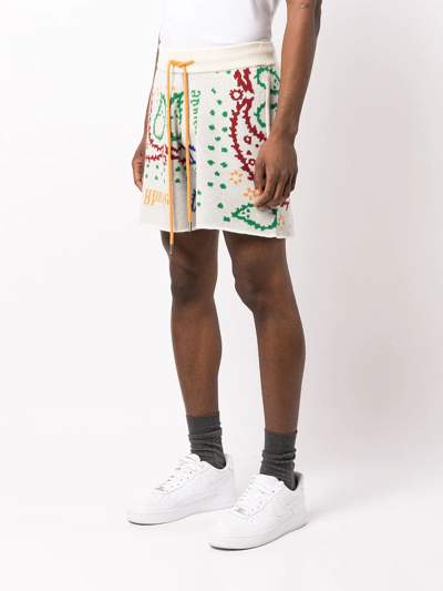 Rhude Straight-leg Merino Wool And Cashmere-blend Jacquard Drawstring Shorts In Neutrals