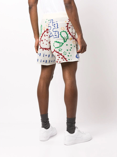Rhude Straight-leg Merino Wool And Cashmere-blend Jacquard Drawstring Shorts In Neutrals