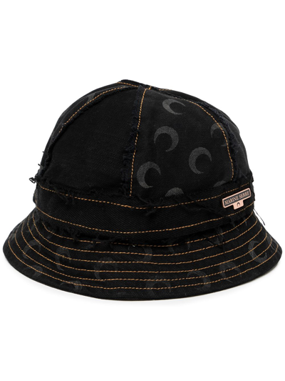 Shop Marine Serre Moon Print Denim Bucket Hat In Schwarz