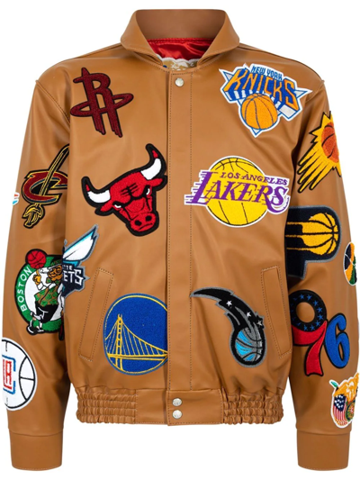 Shop Jeff Hamilton Nba Collage Faux-leather Jacket In Brown