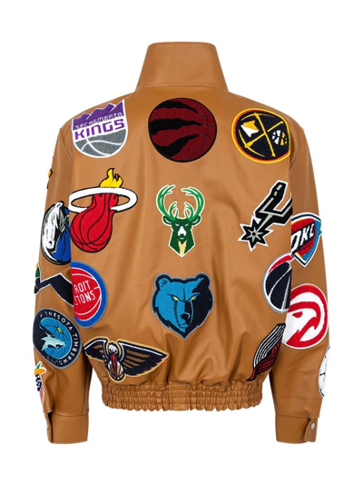 Jeff Hamilton X Nba Collage Vegan Leather Jacket In Brown