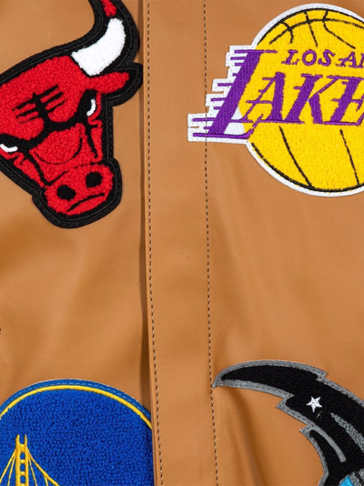 Jeff Hamilton X Nba Collage Vegan Leather Jacket In Brown