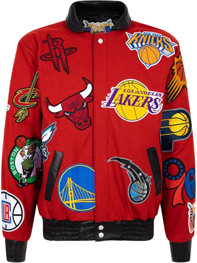 Shop Jeff Hamilton Nba Collage Wool Bomber Jacket In Red