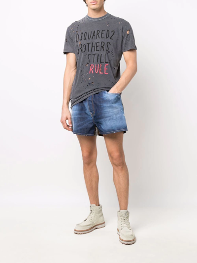 Shop Dsquared2 Distressed Panelled Denim Shorts In Blau