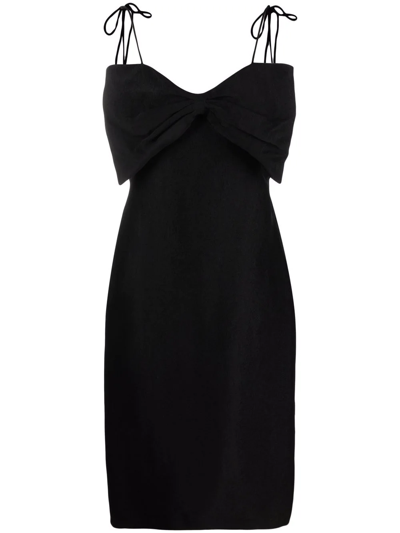 Shop Msgm Bow-front Midi Dress In Schwarz