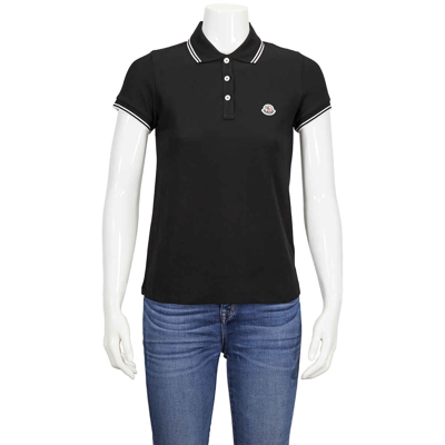Shop Moncler Striped Collar And Cuffs Polo In Black In Black,white