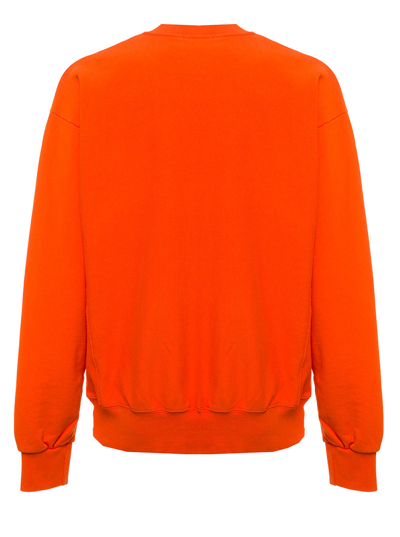 Shop Aries Man's Orange Cotton Sweatshirt With Logo Print