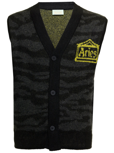 Shop Aries Man's Mohair Blend Vest With Logo In Grey