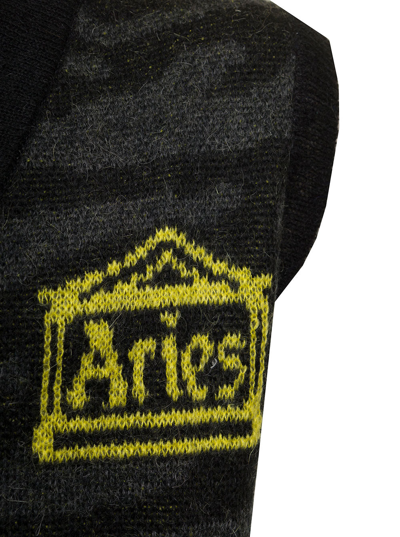 Shop Aries Man's Mohair Blend Vest With Logo In Grey