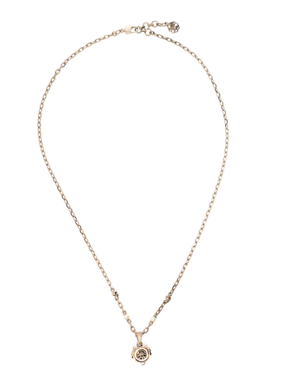 Shop Alexander Mcqueen Woman's Brass Necklace With Logo Pendant In Metallic