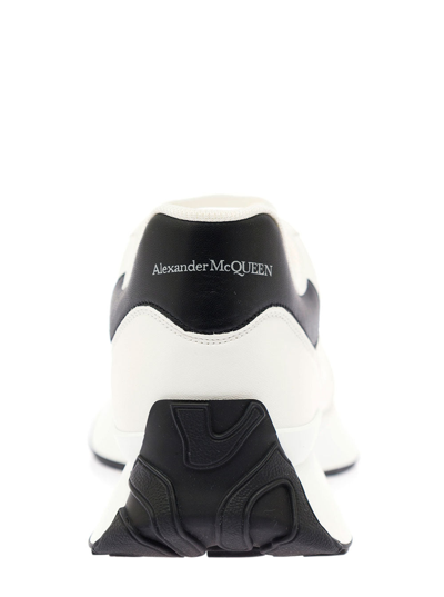Shop Alexander Mcqueen Man's Sprint Runner White Leather  Sneakers In White/black