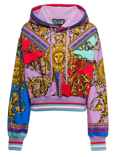 Shop Versace Jeans Couture Man Multicolor Cotton Hoodie With Baroque Print