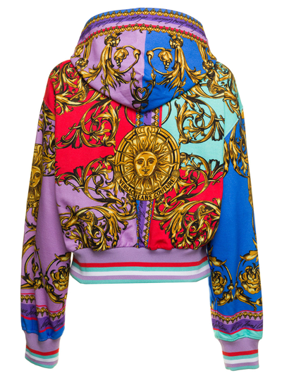 Shop Versace Jeans Couture Man Multicolor Cotton Hoodie With Baroque Print