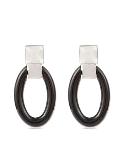 Pre-owned Nina Ricci 1980s Oval Hoops Earrings And Necklace Set In Silver