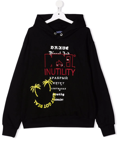 Shop Diesel Teen Summerb4 Over Graphic Hoodie In Black