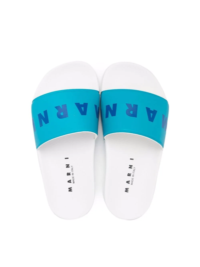 Shop Marni Logo-print Slides In Blue