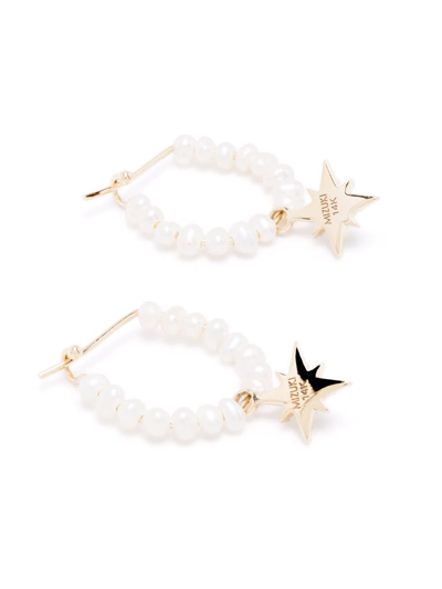 Shop Mizuki 14kt Yellow Gold Diamond Star Pearl Hoop Earrings