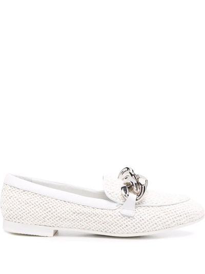 Shop Casadei Chain-link Woven Loafers In White