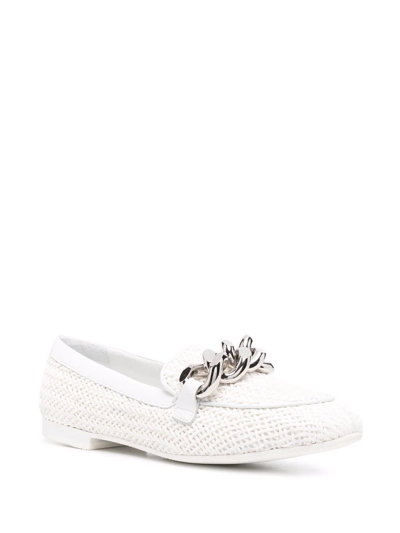Shop Casadei Chain-link Woven Loafers In White