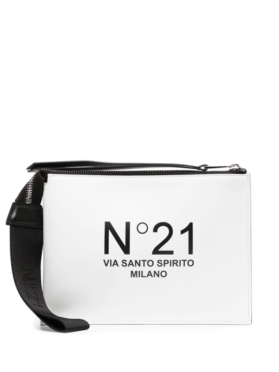 Shop N°21 Logo Print Rectangular Clutch Bag In White