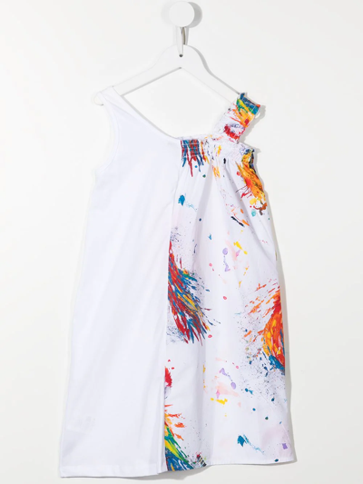 Shop Msgm Deconstructed Cotton Poplin Dress In White