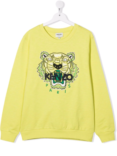 Kenzo Tiger-embroidered Rib-trimmed Sweatshirt In Yellow | ModeSens