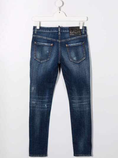 Shop Dsquared2 Teen Distressed Skinny-fit Jeans In Blue