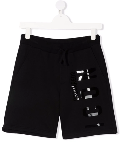 Shop Dsquared2 Teen Logo-print Cotton Shorts In Black