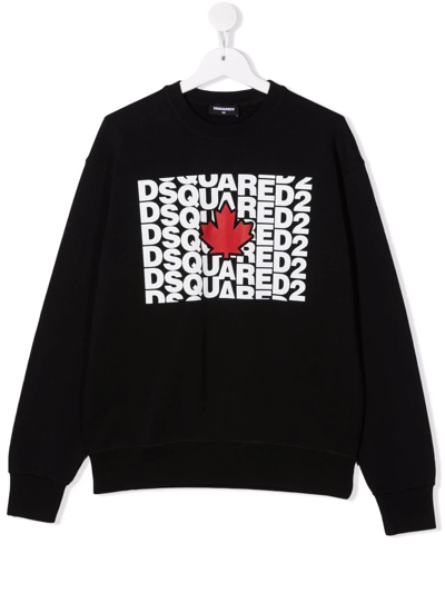 Shop Dsquared2 Teen Logo-print Cotton Sweatshirt In Black