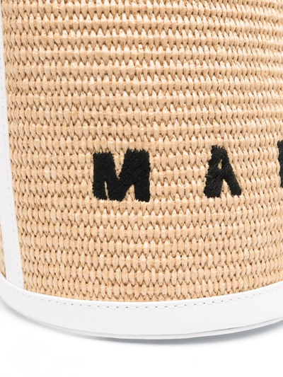 Shop Marni Tropicalia Logo-embroidered Bucket Bag In Neutrals