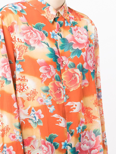 Shop Junya Watanabe Floral-print Cotton Shirt In Orange