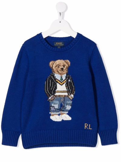 Shop Ralph Lauren Polo Bear Crewneck Jumper In Blue