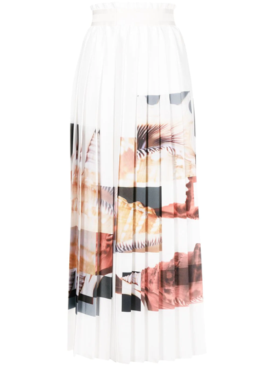 Shop Agnona Pixelated-shells Pleated Skirt In White