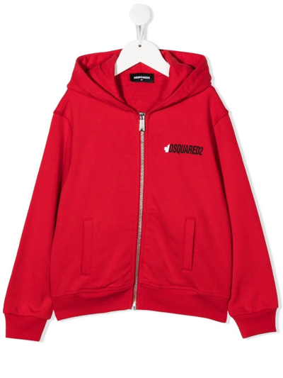 Shop Dsquared2 Logo-print Zip-up Hoodie In Red