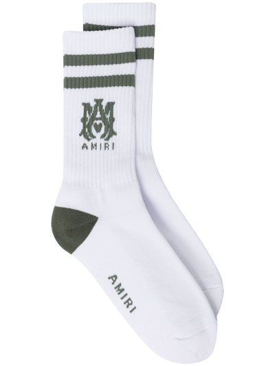 Shop Amiri Striped Logo-print Socks In White