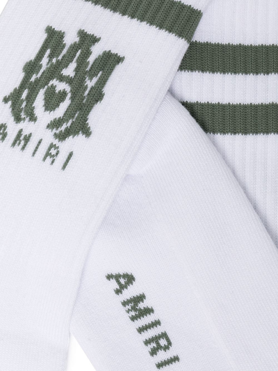 Shop Amiri Striped Logo-print Socks In White