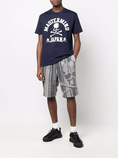 Shop Mastermind Japan Striped Skull-print Track Shorts In Grey