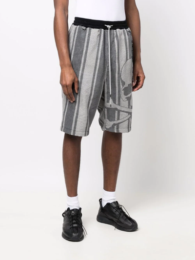 Shop Mastermind Japan Striped Skull-print Track Shorts In Grey