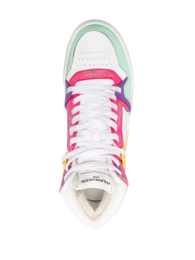 Shop Philippe Model Paris Colour-blocked Leather Hi-top Sneakers In White