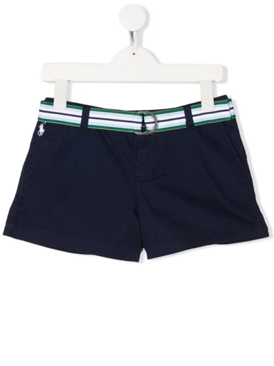 Polo Ralph Lauren Kids Shorts In Navy Blue Stretch Chino With Belt In Blue