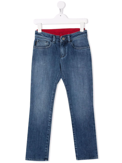 Shop Emporio Armani Logo-waistband Denim Jeans In Blue