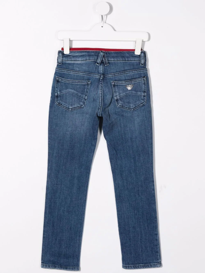 Shop Emporio Armani Logo-waistband Denim Jeans In Blue