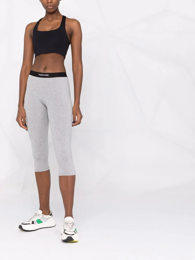 Shop Tom Ford Cropped Logo-waistband Leggings In Grey