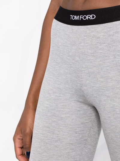 Shop Tom Ford Cropped Logo-waistband Leggings In Grey