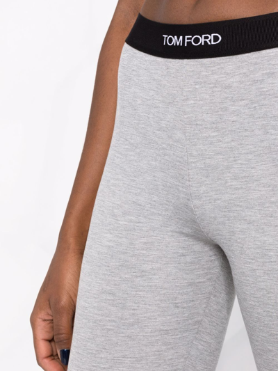 Tom Ford Cropped Logo-waistband Leggings In Grey