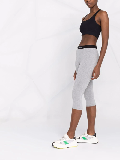 Tom Ford Cropped Logo-waistband Leggings In Grey