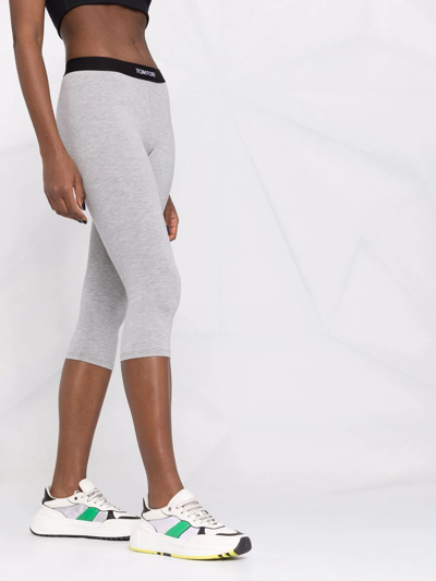 Tom Ford Cropped Logo-waistband Leggings In Grey